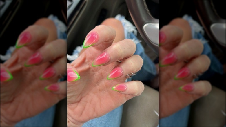 pink and green jelly nails