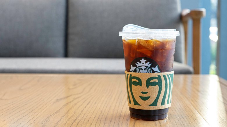 Starbucks iced drink in plastic cup with sleeve