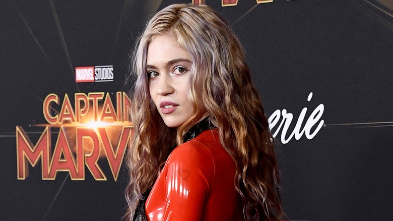 Grimes looking over her shoulder at 'Captain Marvel' premiere