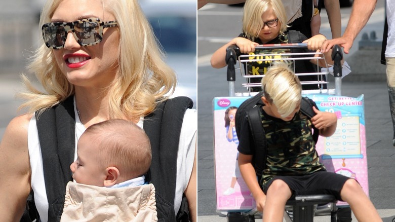 Gwen Stefani and kids walking through airport