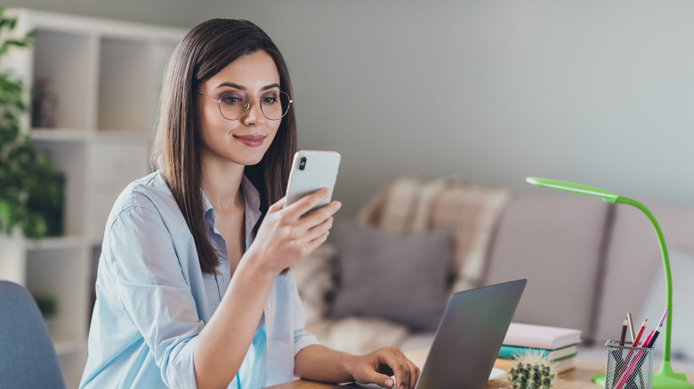 woman sitting at desk