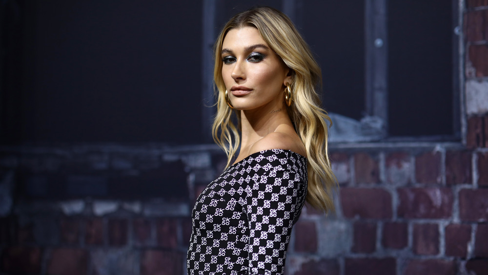 Hailey Bieber in checkered dress