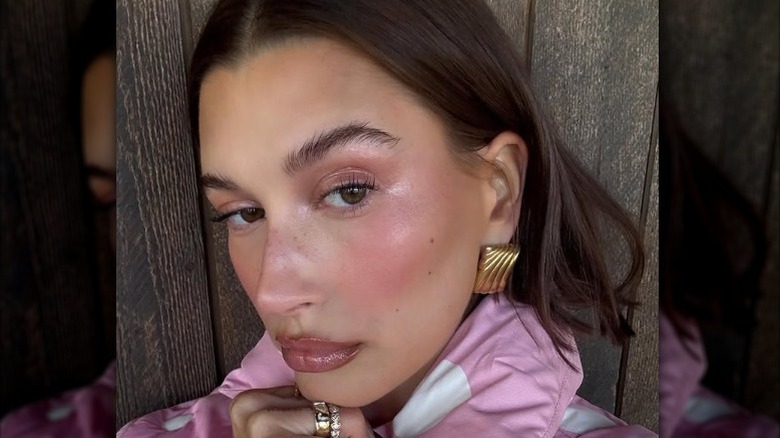 Hailey Bieber wearing sugar plum fairy makeup