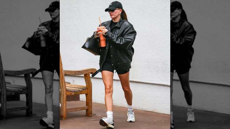 Hailey Bieber leaving the pilates studio