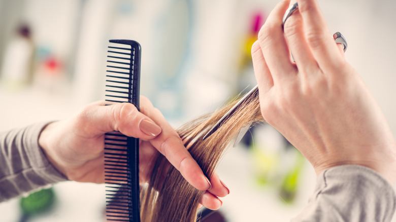 woman getting haircut