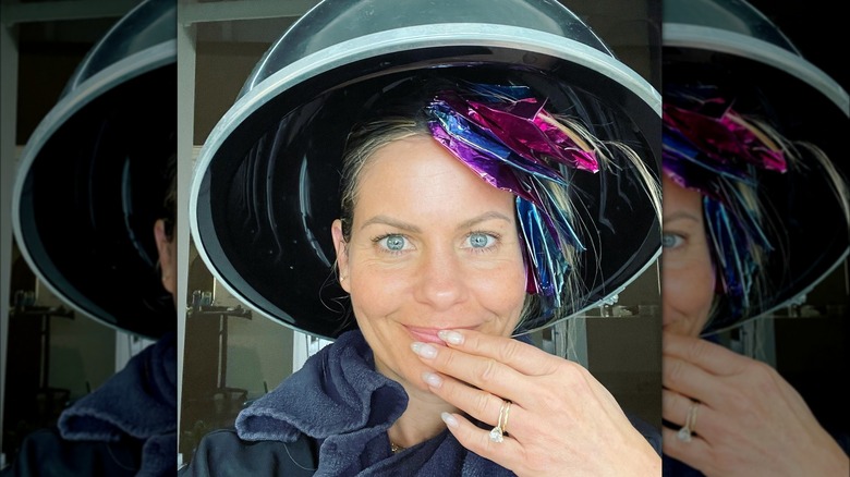 Candace Cameron Bure at a salon with foil in hair