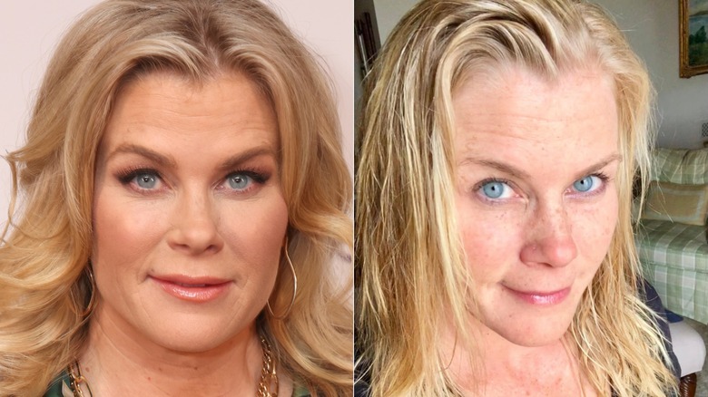 Split image of Alison Sweeney at an event and in a selfie