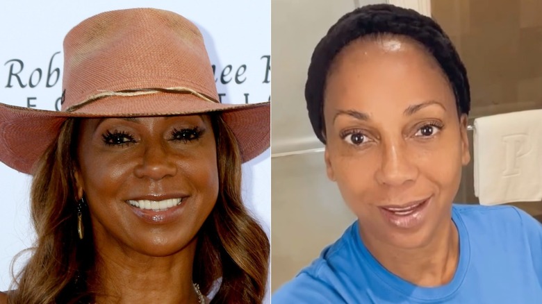 Split image of Holly Robinson Peete at an event and in a selfie