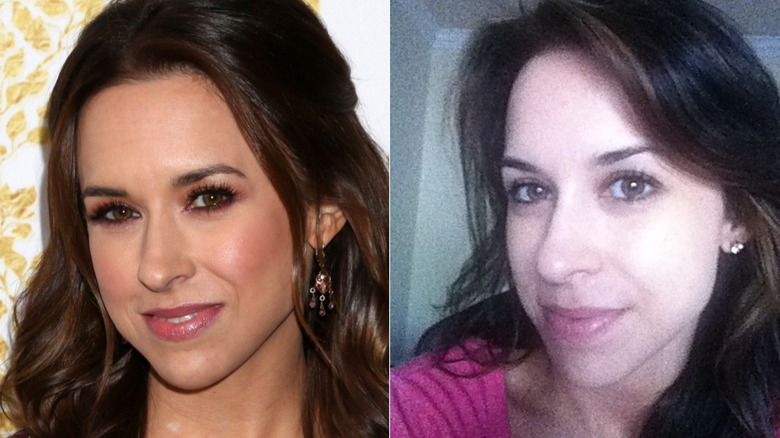 Split image of Lacey Chabert at an event and in a selfie