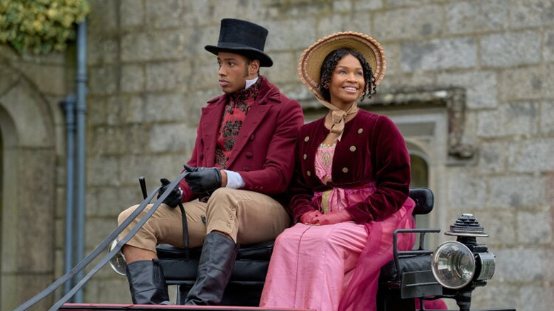 Sense and Sensibility's Colonel Brandon and Marianne riding a horse-drawn carriage