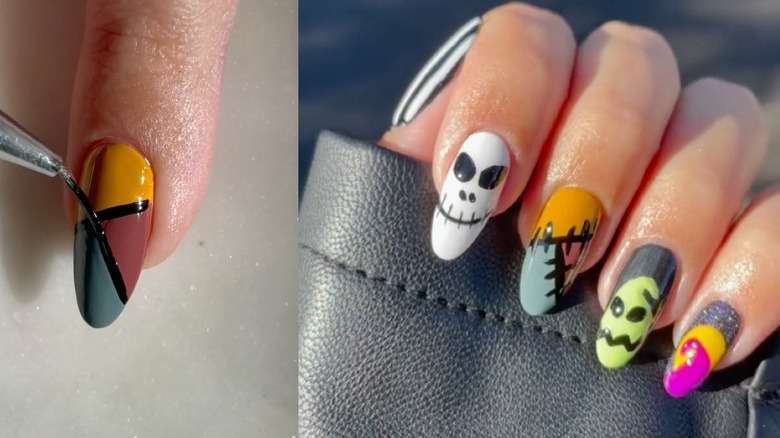 Woman showing off Nightmare Before Christmas nails