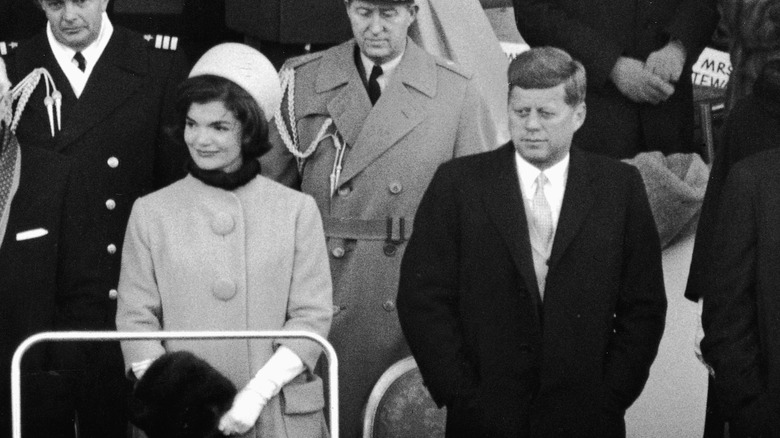 Jackie Kennedy and John F. Kennedy at inauguration 