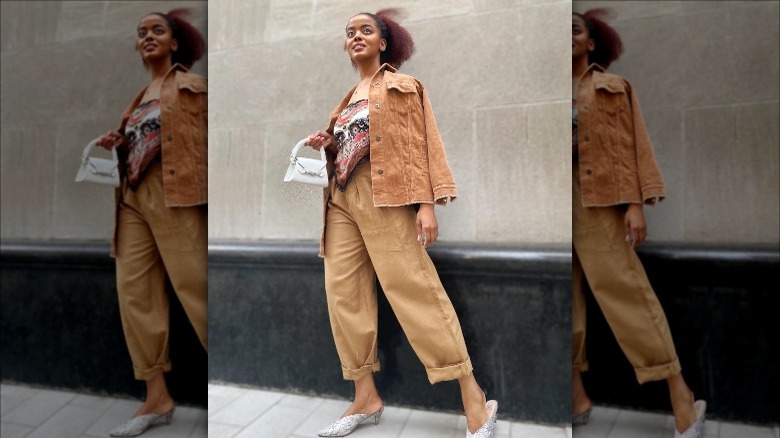 brown handkerchief shirt outfit