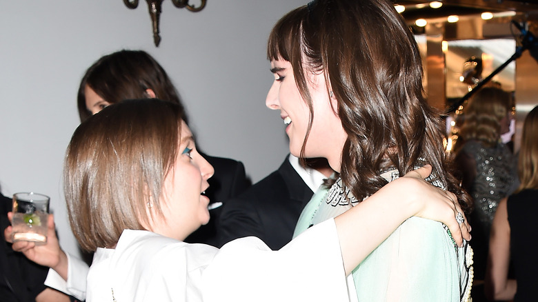 Lena Dunham and Hari Nef hugging