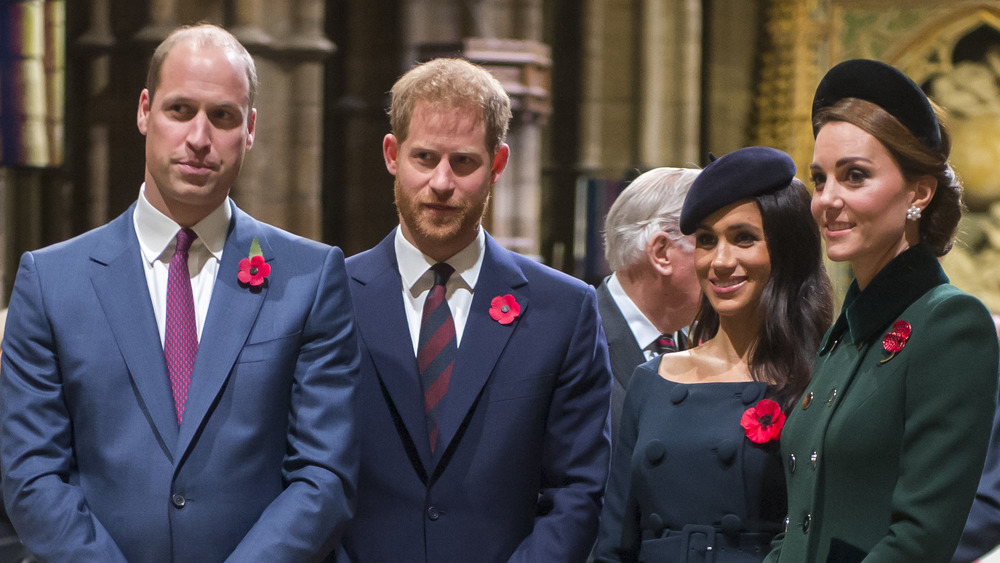 Harry and Meghan stand with Prince William and Kate Middleton