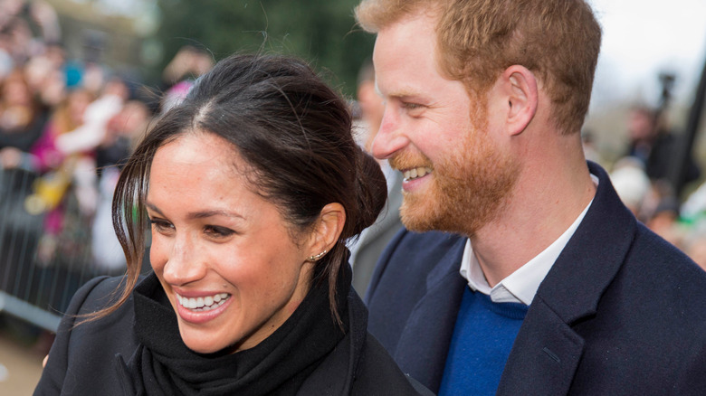 Meghan Markle and Prince Harry greeting fans