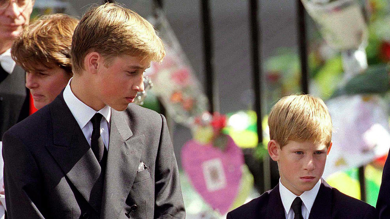 Prince William and Prince Harry and Diana's funeral in 1997