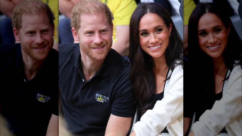 Prince Harry and Meghan Markle casual, happy, outside