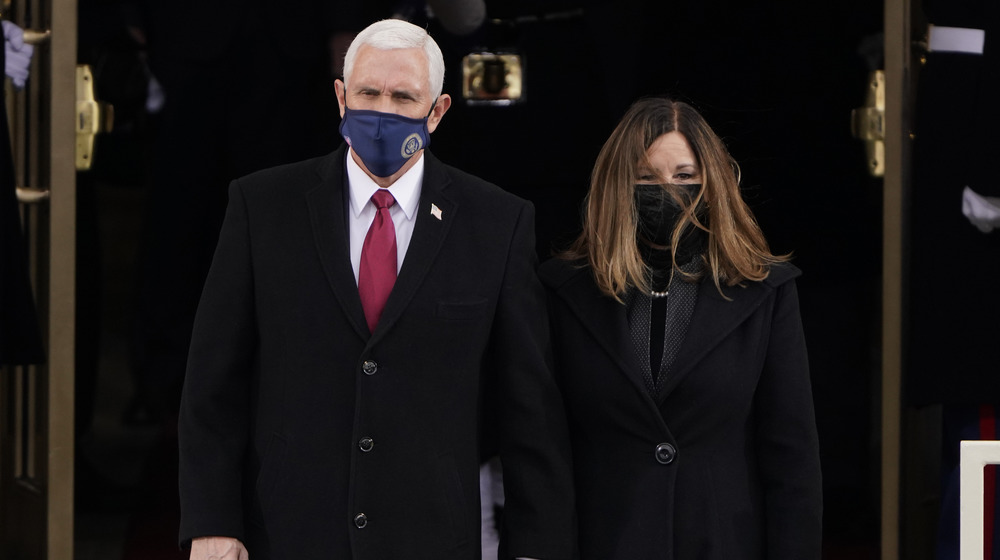 Mike and Karen Pence walking