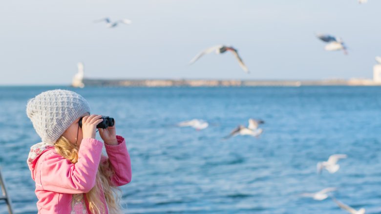 little girl binoculars birds