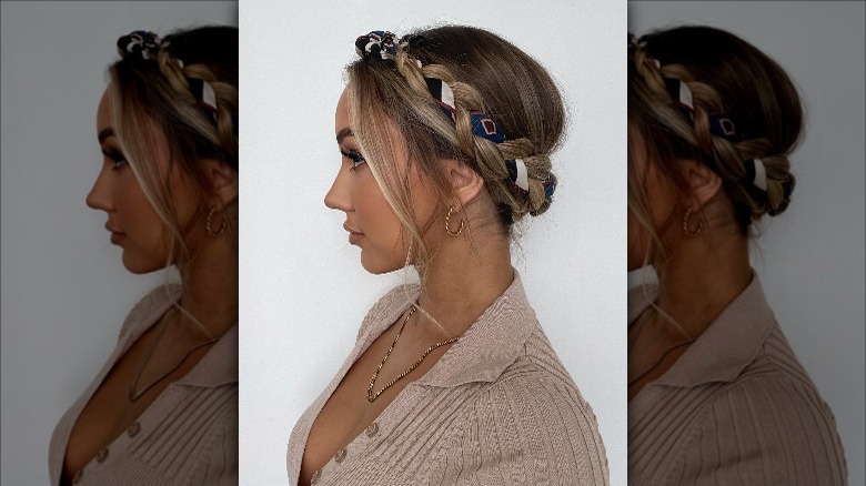 woman wearing braided headscarf hairstyle