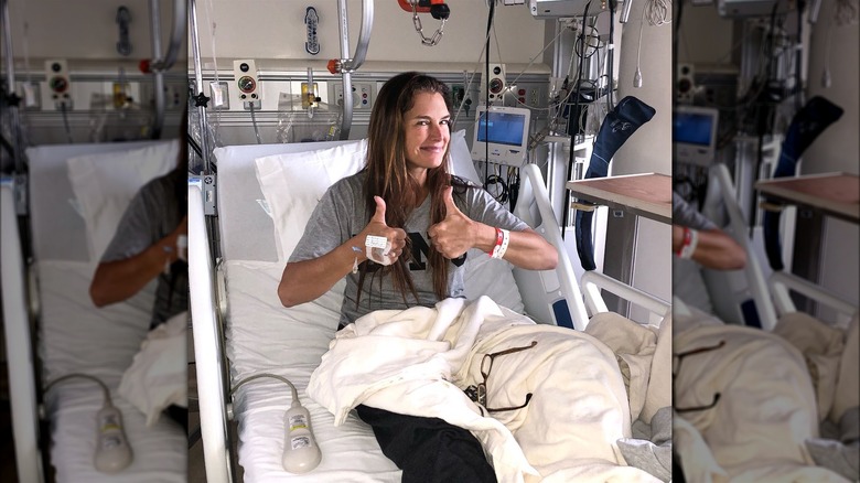 Brooke Shields in a hospital bed