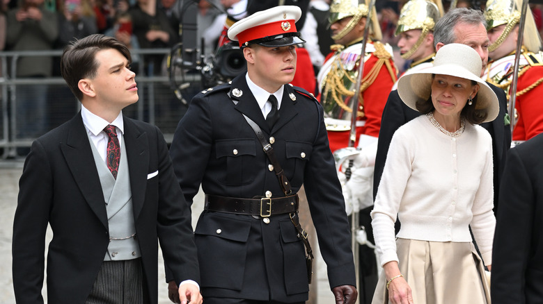 Lady Sarah Chatto and her sons walking