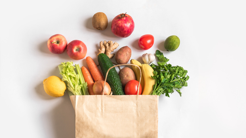 Bag filled with fruit and vegetables 