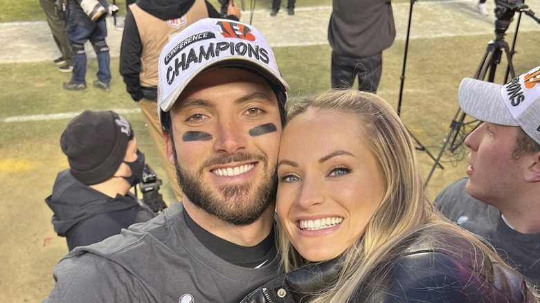 Brandon Allen and Sarah Connley on the field 