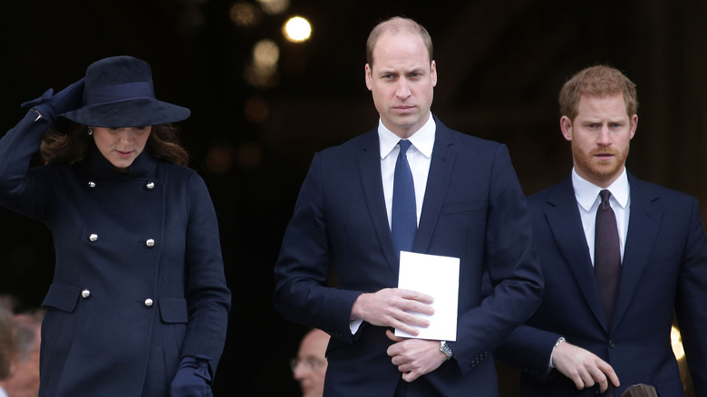 Princess Catherine, Prince William, Prince Harry in black