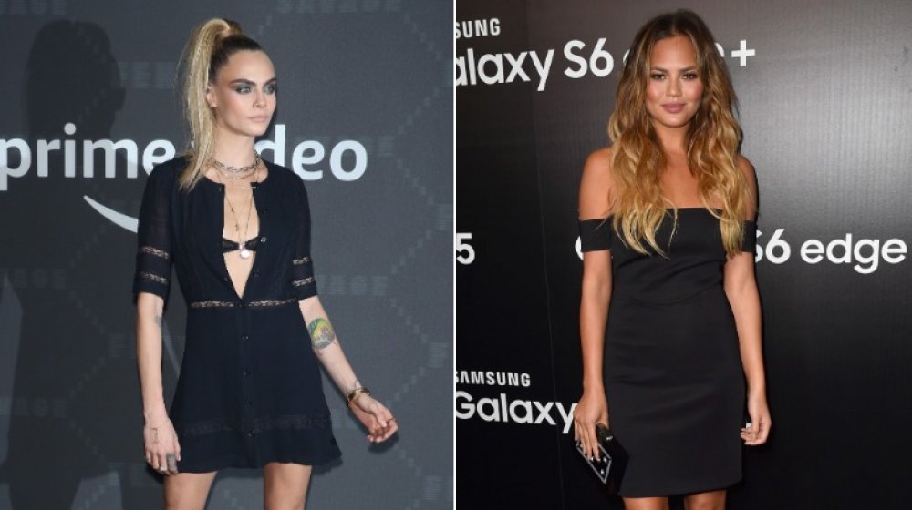 Chrissy Teigen and Cara DeLevigne in a little black dress