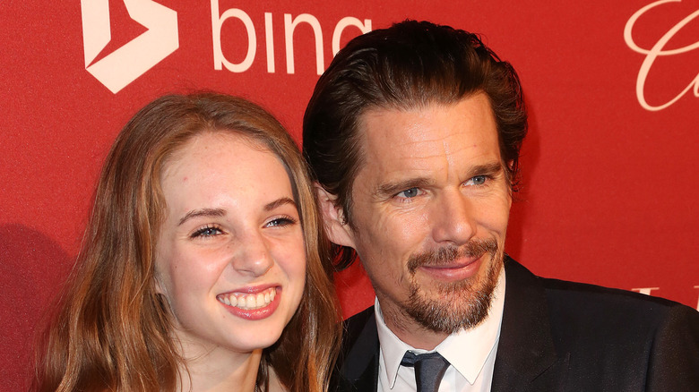 Ethan Hawke posing with daughter Maya 