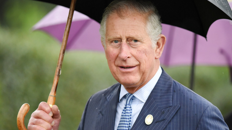 King Charles III with umbrella