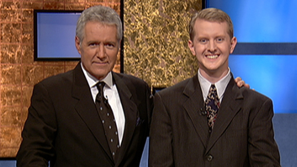 Ken Jennings poses with Jeopardy! host Alex Trebek