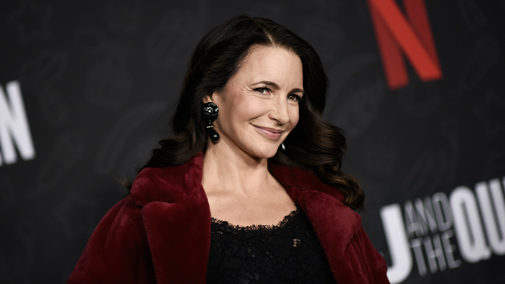 Kristin Davis in a red coat