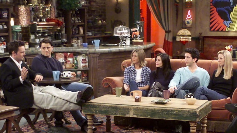 The friends cast on set