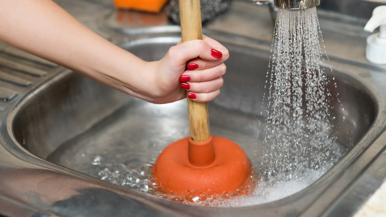 Plunger in clogged sink