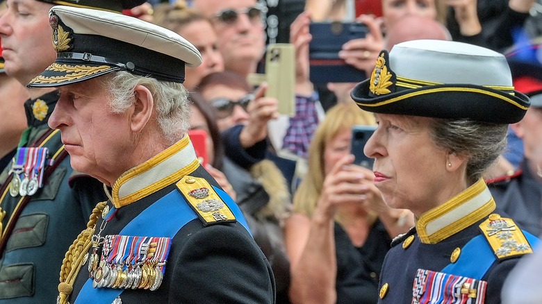 Princess Anne and royal family members in uniform