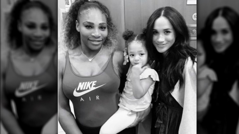 Meghan Markle with Serena Williams and her daughter