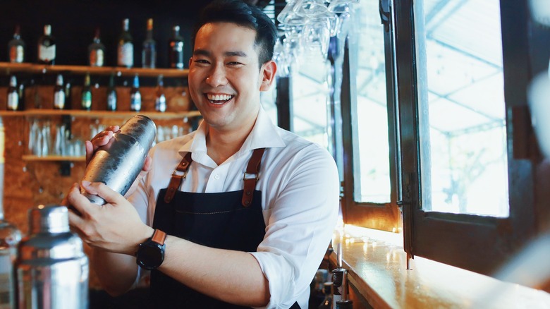 Bartender shakes cocktail