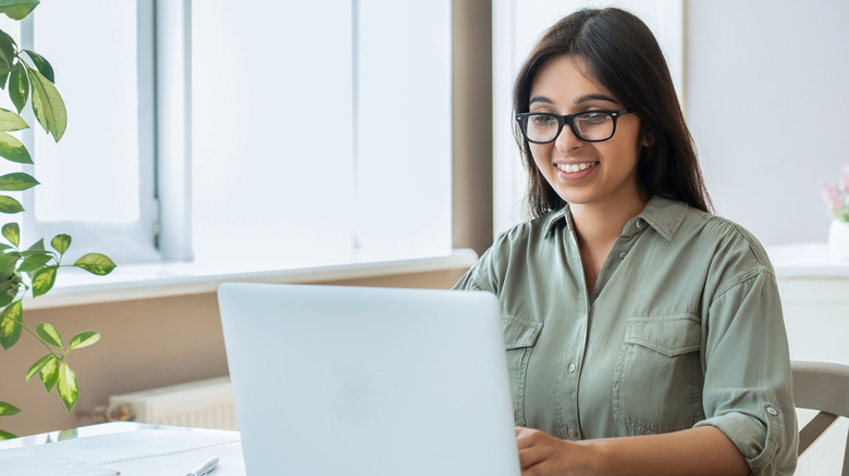 Woman researching online