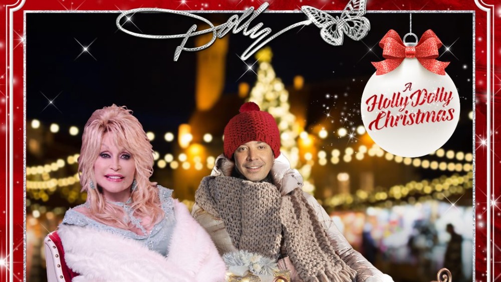 Holiday Christmas card with Dolly Parton and Jimmy Fallon 