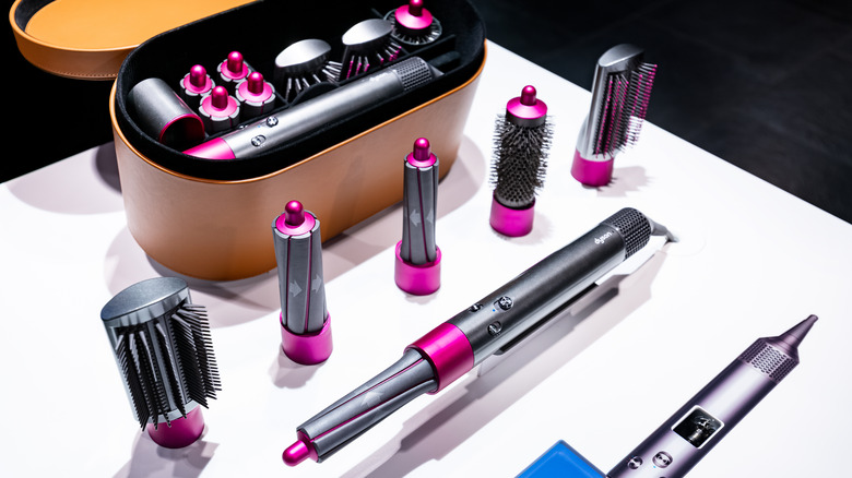 Dyson hair products on counter