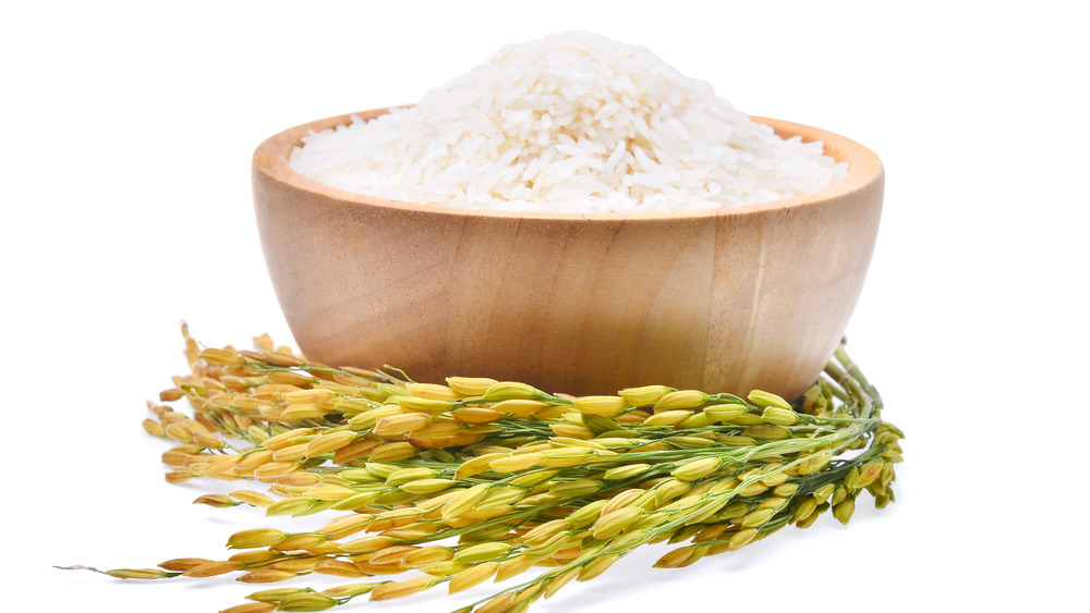 White rice bowl with grains