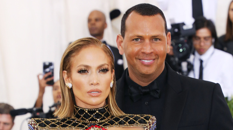 Alex Rodriguez and Jennifer Lopez on the red carpet.