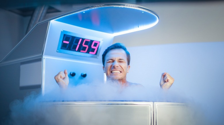 Man in cryotherapy chamber