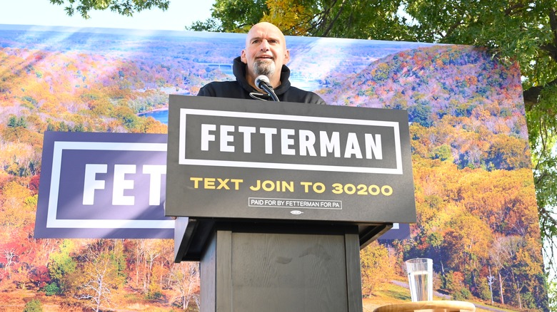 John Fetterman speaking at rally 