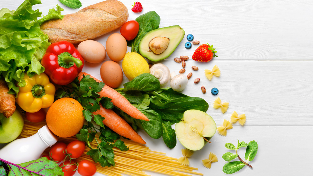 Healthy foods on a white table