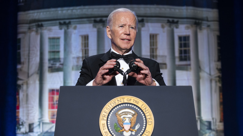 Joe Biden speaking at the White House correspondents dinner