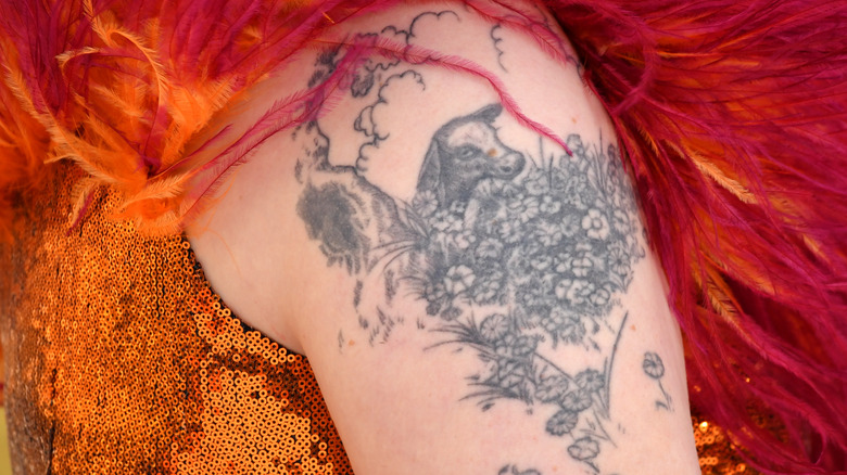 A close-up of Lena Dunham's Ferdinand the Bull tattoo